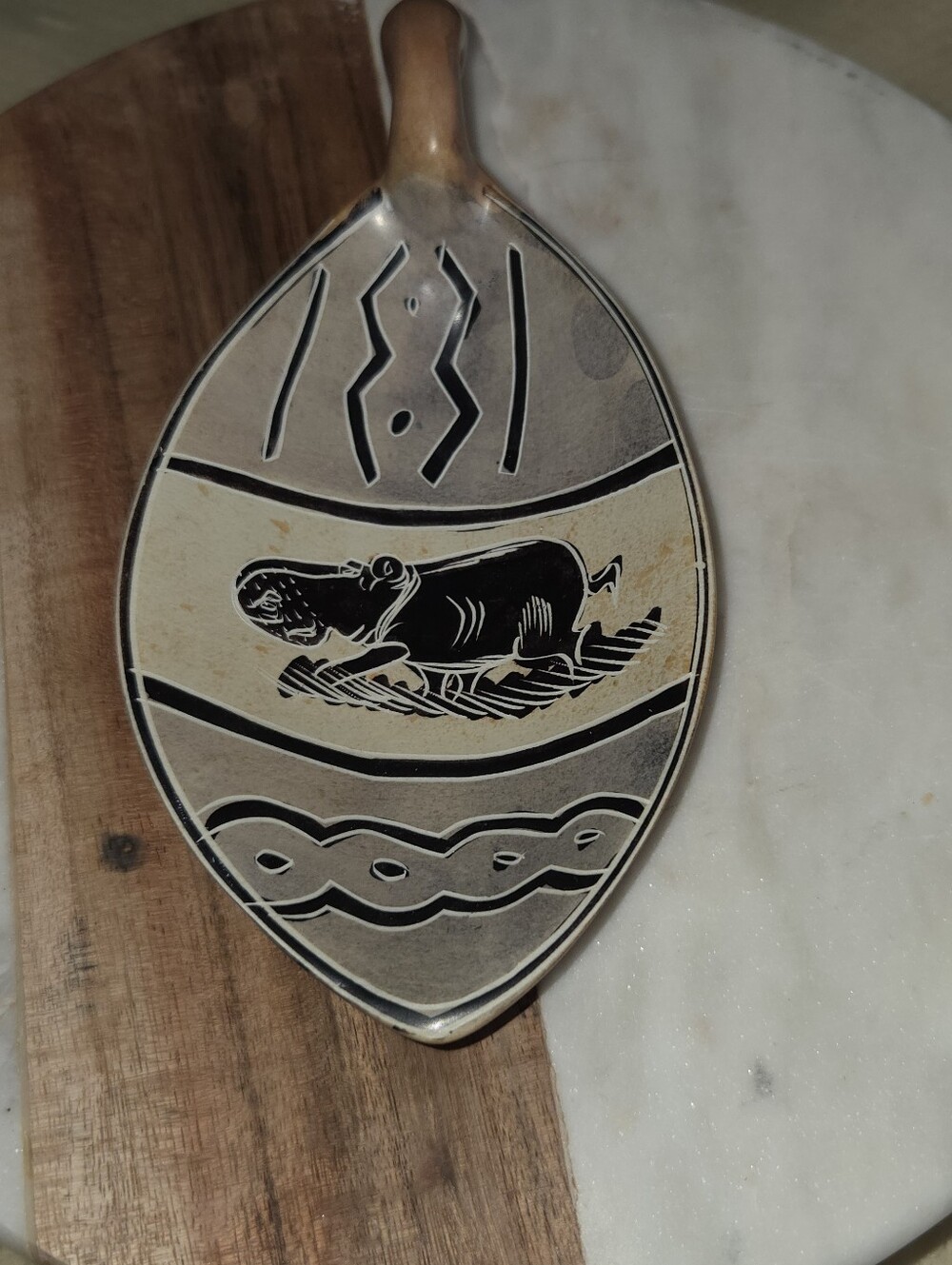 Handmade Soapstone Decorative Wall Spoon Or Trinket Dish Kenya with Animal Motif